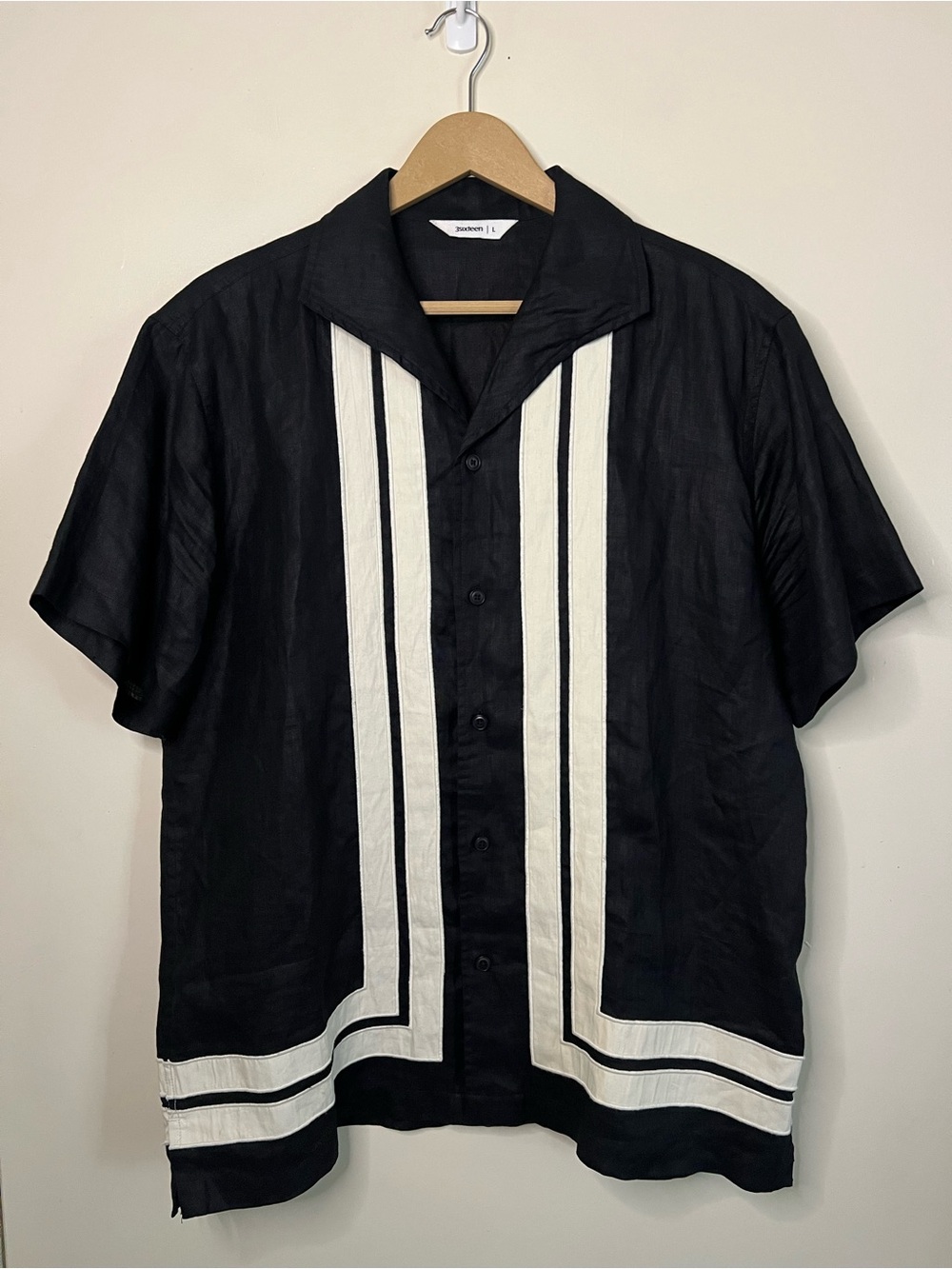 3sixteen Leisure Black Border Stripe Hemp Button Shirt Size L